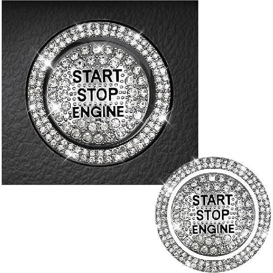 Autocolant strălucitor pentru buton de pornire auto, pietre strălucitoare, capac decorativ pentru buton, capac anti-zgârieturi pentru cheie de pornire și; Inel strălucitor pentru buton,