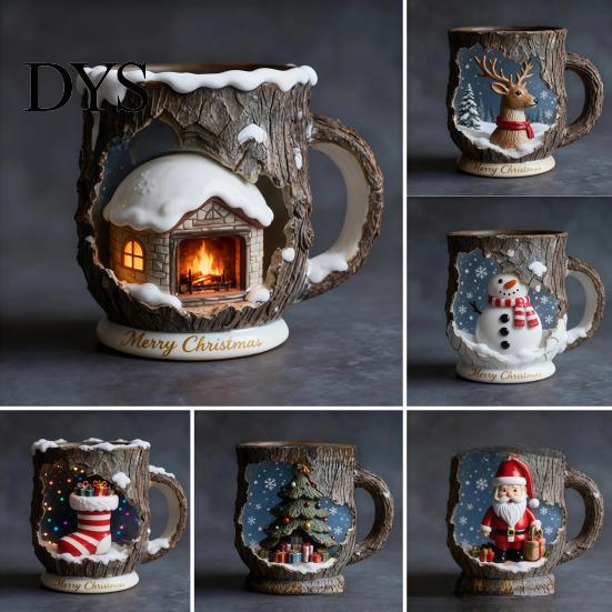 Dishwasher Safe Cup Christmas Themed Coffee Mug, 3D Santa Claus/Snowhouse/Reindeer/Socks/Christmas Tree/Snowman Design, Durable Heat Retaining