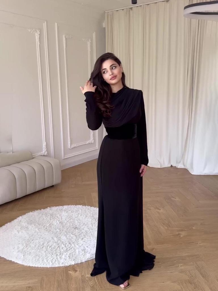 Rochie cu Șal din Catifea Toamna 2024: Mânecă lungă, Design splicing, Stil curte europeană și americană