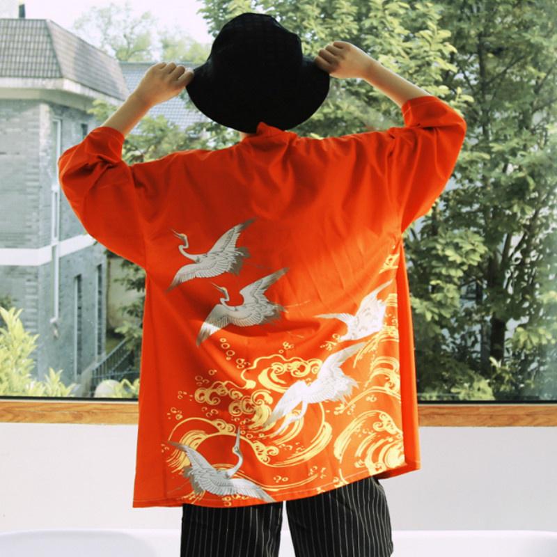 Mens Kimono Jacket Japanese Style Crane 