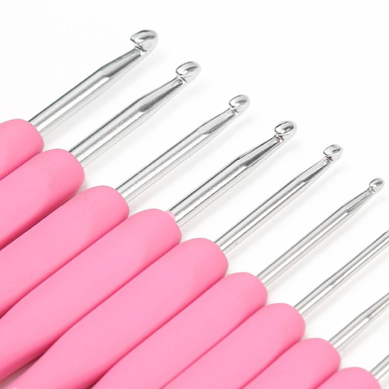 2.0mm-6.0mm Conjunto de Agulhas de Crochê de Alumínio TPR Rosa Agulhas de Tricô Cabo Macio Suéter Cachecol Agulhas de Costura Ferramentas de Tricô