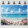1pc Sea View Background Banner - Durable polyester, sea and blue sky with seagulls, white clouds and beach scenes