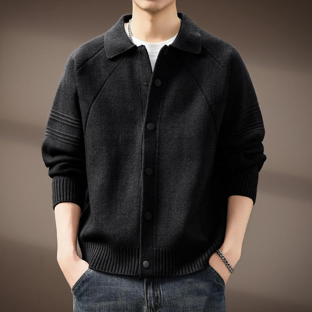Herren Grobstrick Cardigan Pullover mit Revers - Verdickte Strickware für Herbst/Winter 2025