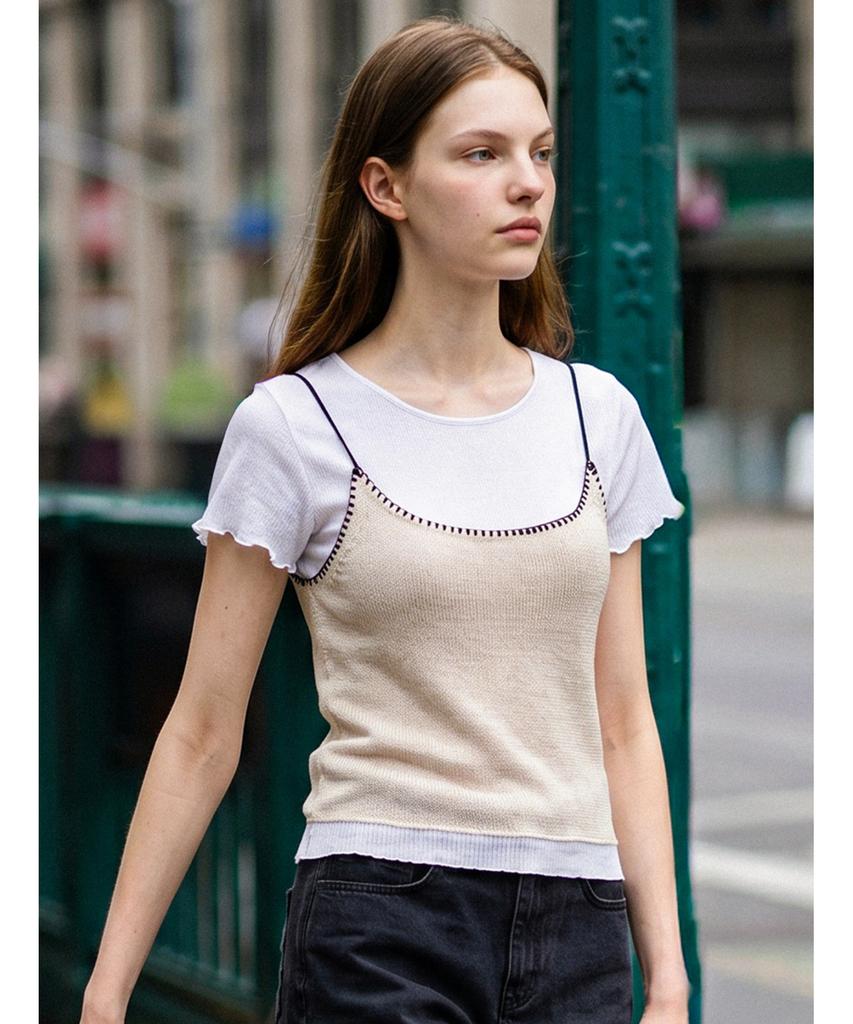 Poebeo21 Bustier Set Layered Short Sleeve Knit (Ftdbnt043)