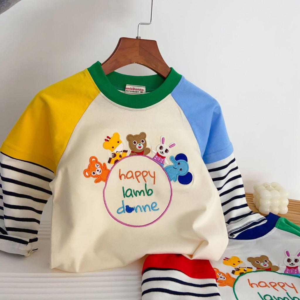 Toddler Boys' Cartoon Embroidery Striped Long-Sleeve T-shirt - Spring 2026 Collection