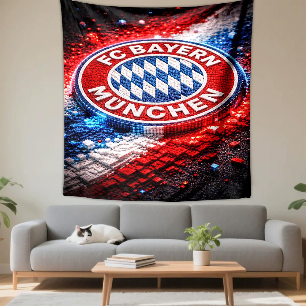 FC Bayern Munchen Logo Red Blue White Pixel Art Patterned tapestry for bedroom and living room home decor sofas