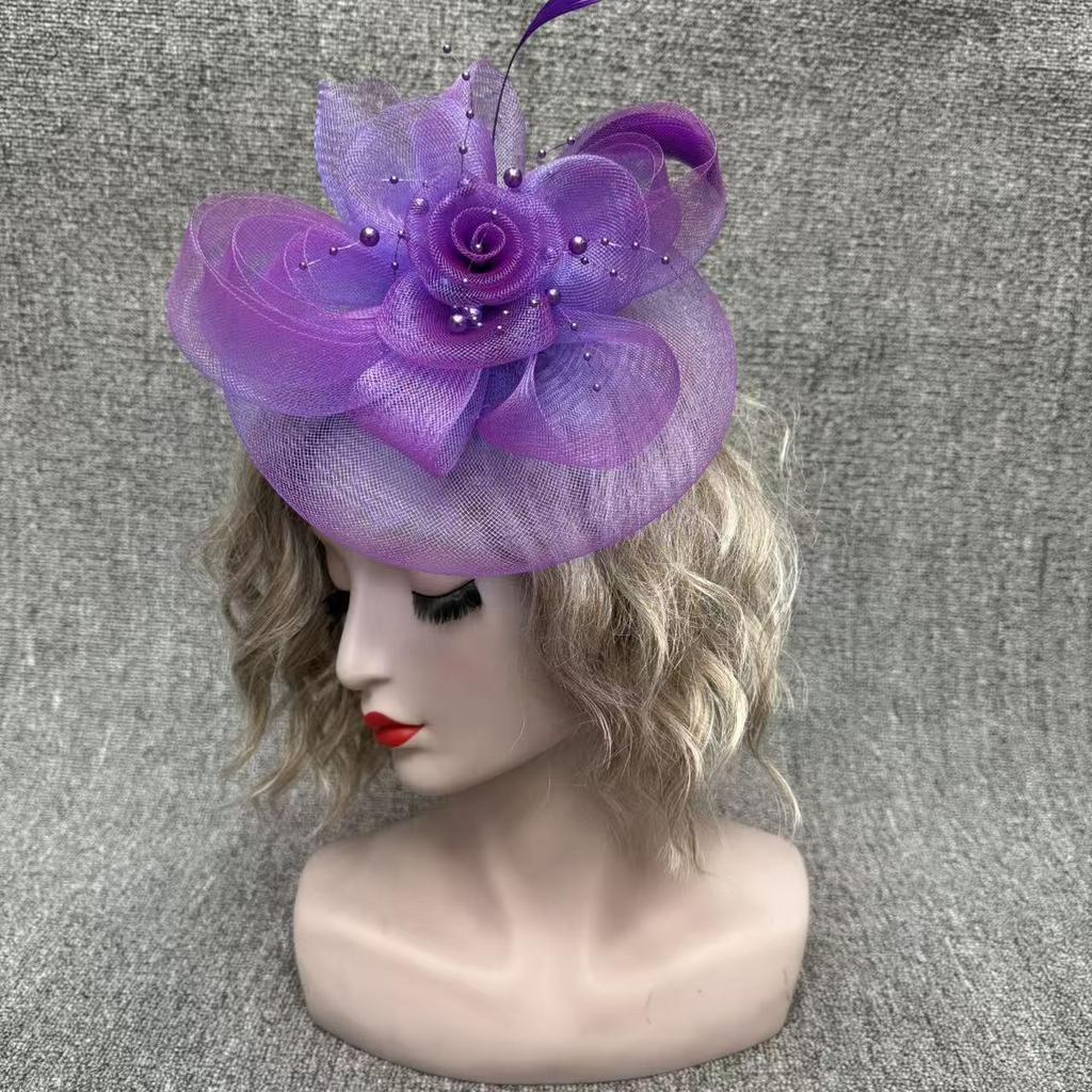 European and American bridal headgear veil retro feather mesh top hat party banquet hair accessories exaggerated top hat headgear