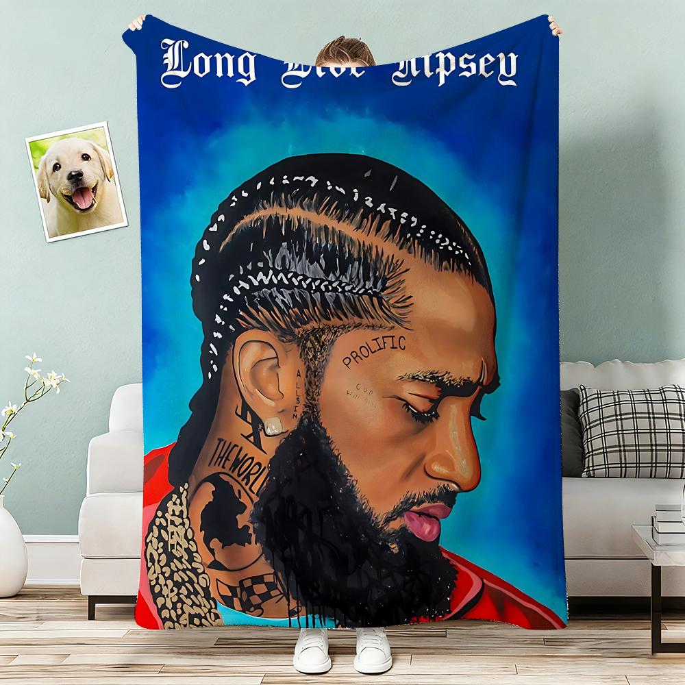 RAPPER Nipsey Hussle Throw Lightweight 240g Flannel Blanket Soft Skin-friendly for Summer Cooling 75x90cm