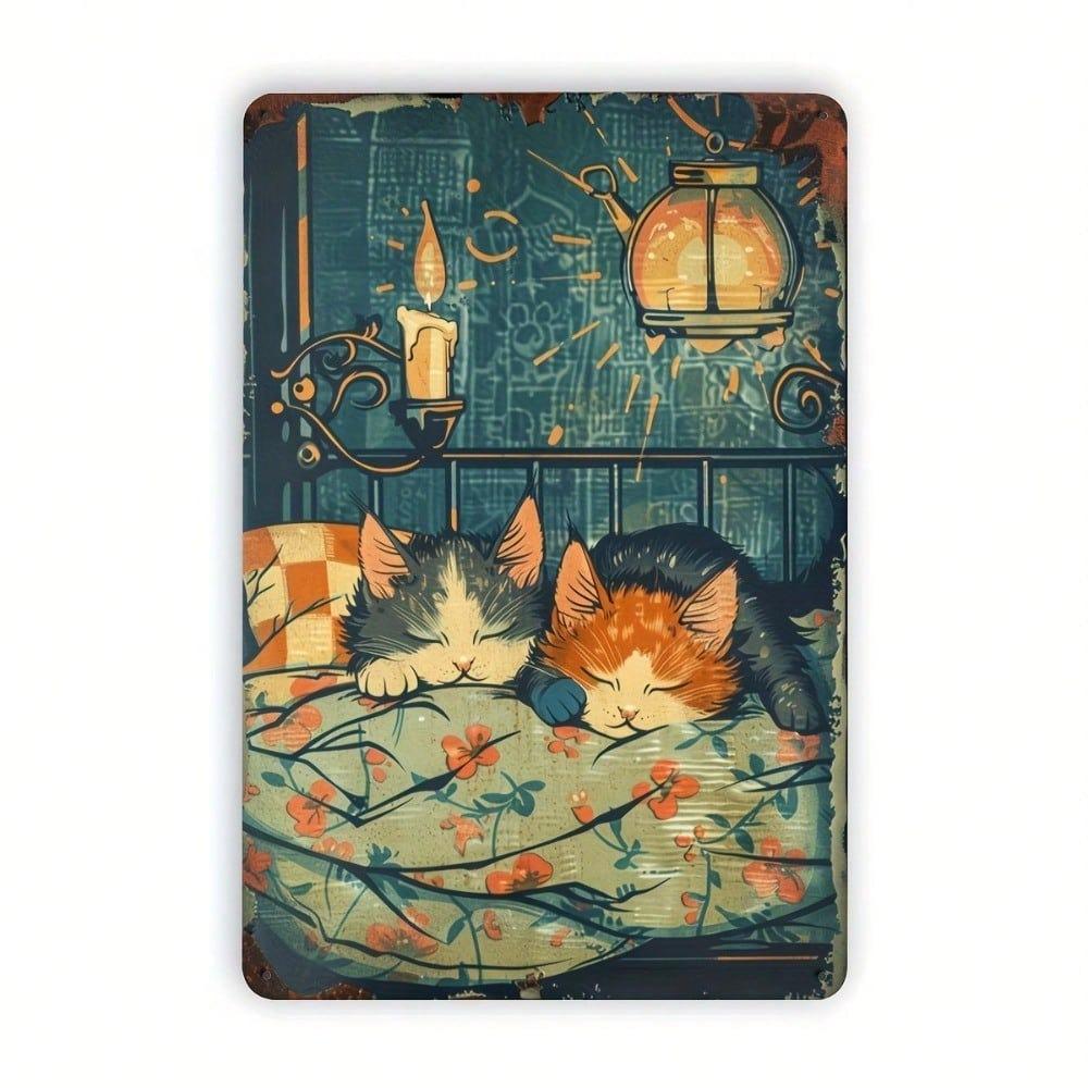 Vintage Sleeping Cat Tin Sign Metal Wall Decor Retro Home Bar Kitchen Art