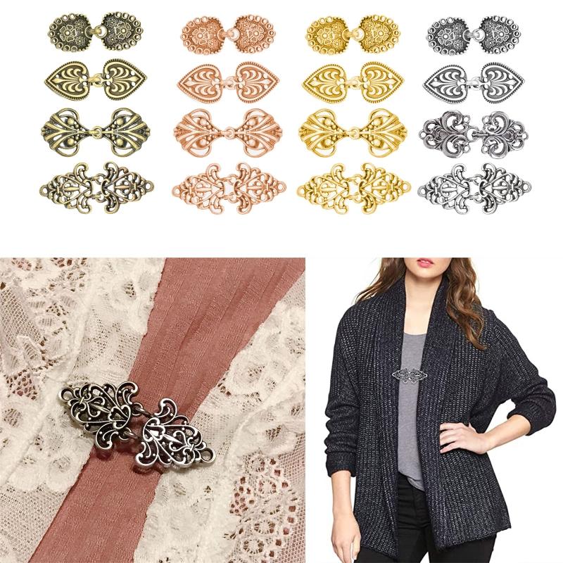 4 Pieces Vintage Sweater Clips Cardigan Clip Shawl Clips Retro Cloak Sweater Clips Antique Swirl Collar Clip Clasps