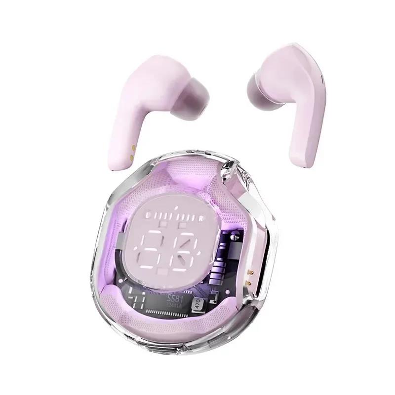 TWS Wireless Bluetooth Earphone Noise Canceling HiFi Stereo Sport Headphones With LED Digital Display Transparent Charging Case