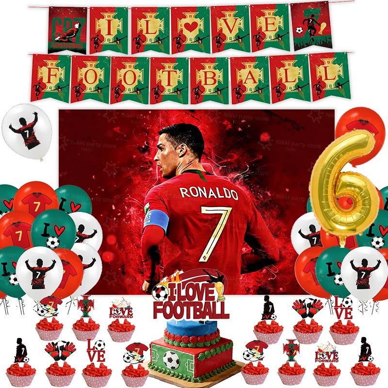 New CR7 Birthday Decoration Soccer Superstar Party Supplies Football Party Favors Tablecloth Plate Paper Cup Backdrop