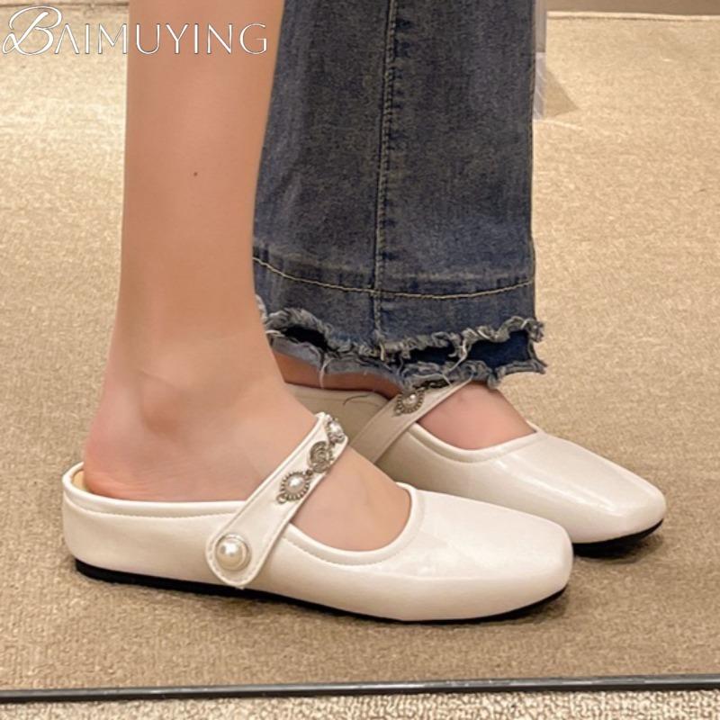 Fashion Platform Mules Shoes Flats Slippers Women Sandals Square Toe Summer 2025 Trend Casual Marie Janes Shoes Dress Slides Sandalias