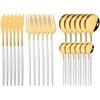 24Pcs Exquisite Pink Cutlery Set Stainless Steel Dinnerware Set Gold Knife Fork Spoon Dinner Set Kitchen Flatware Tableware Set