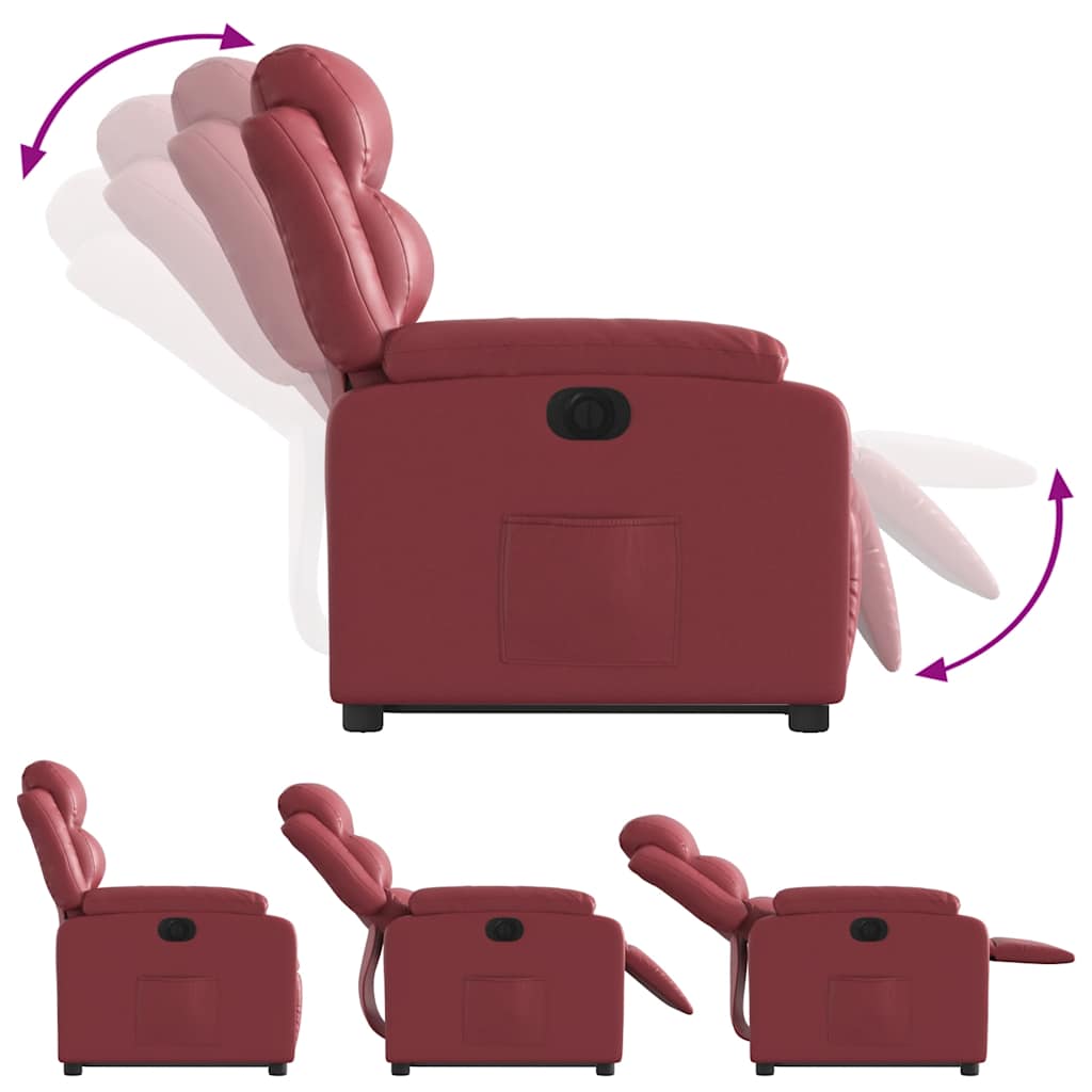Electric Recliner Chair with Rising Function Burgundy Artificial Leather