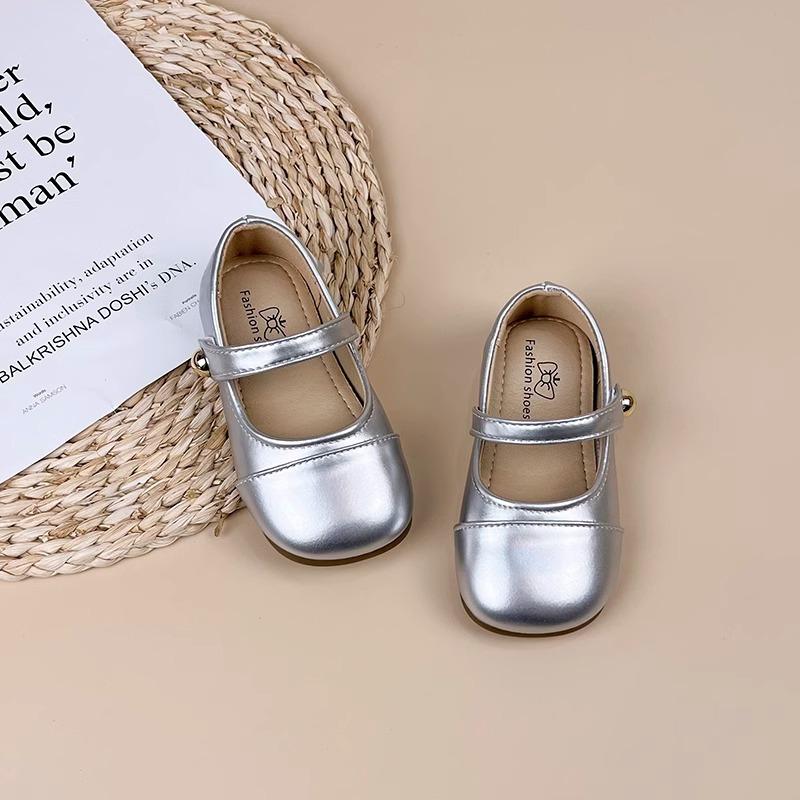 

Детские серебристые кожаные туфли для маленьких девочек, весенне-осенние новые кожаные туфли принцессы для маленьких, средних и больших девочек 34 белый