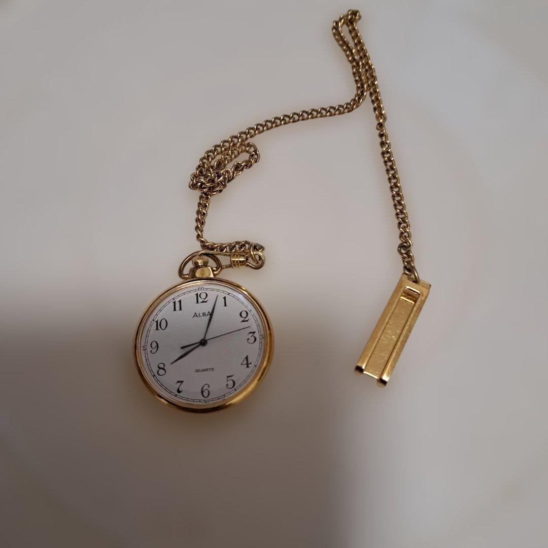 ALBA Pocket Watch Quartz Gold Color with Chain