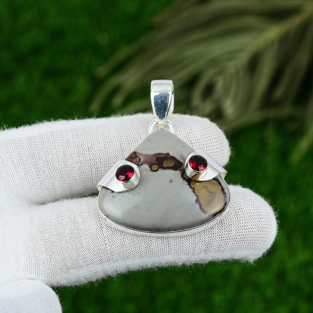 Mothers Day Sale Natural Coffee Bean Jasper Garnet Sterling Silver Wife Pendant