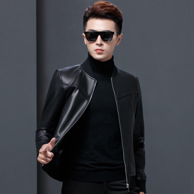 Men's High-End Sheepskin Baseball Collar Leather Jacket
