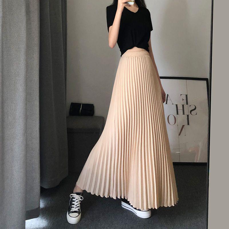 Bílá plisovaná midi sukně z šifonu s vysokým pasem - Délka ke kotníkům a zeštíhlující design