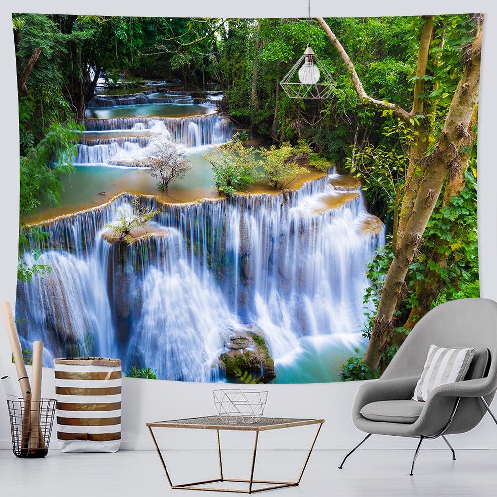 Waterfall Art Tapestry Forest Printed Large Wall Tapestries   Poster Living Room Bedroom Decoration Curtain Blanket Tapiz