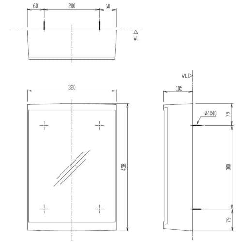 Zrcadlová skříňka LIXIL INAX 320 x 105 x 458 (Zrcadlo 304 x 3 x 406) TSF-126