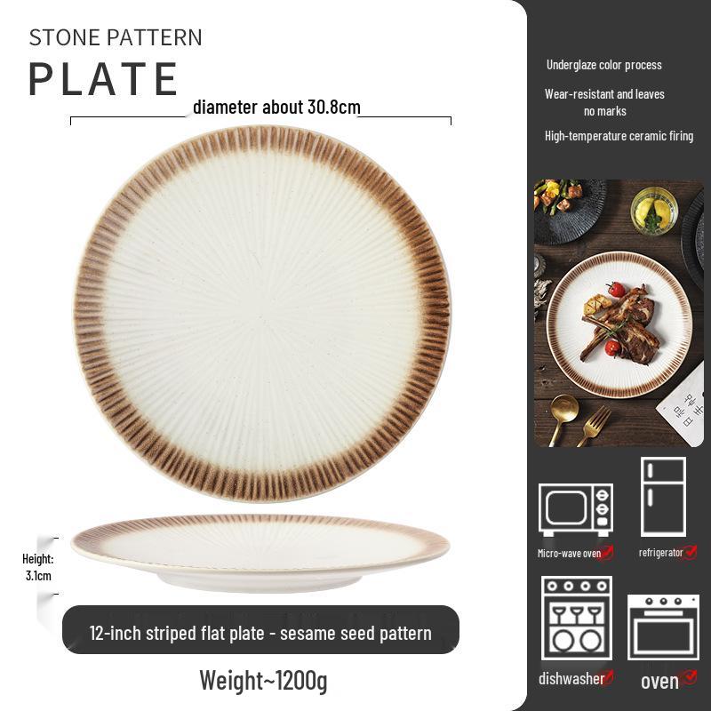 Japanese Ceramic Retro Dining Plate for Pasta, Steak, and Desserts