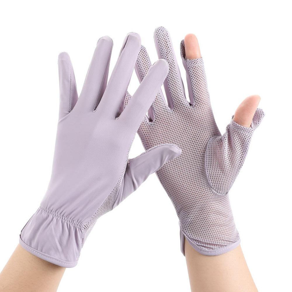 

Non Slip UV Protection Gloves Mesh Thin Breathable Gloves Flip Touchscreen Ice Silk Gloves Summer светло-фиолетовый