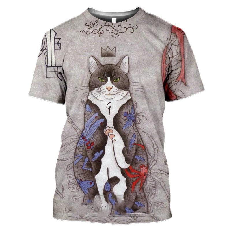 

T-shirt 3D Pattern Warrior Cat Print Men s T-shirt Round Neck Short Sleeved Casual Shirt S