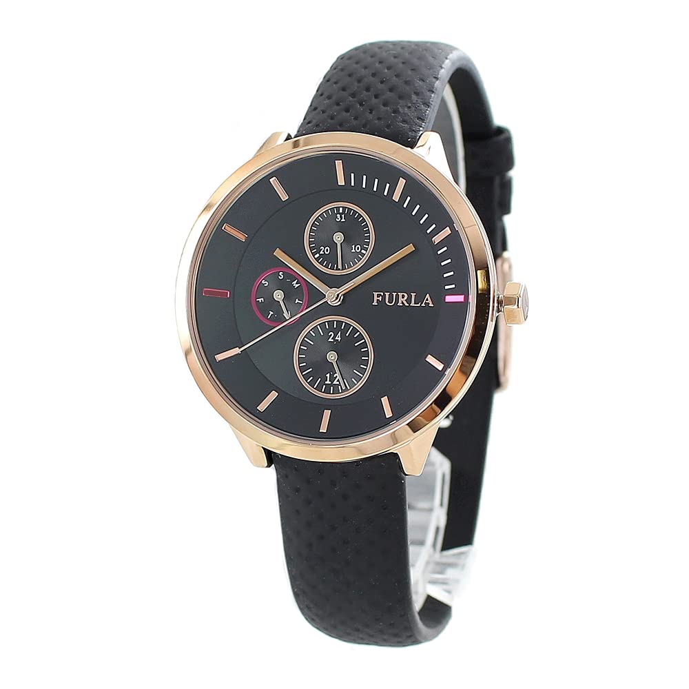 FURLA Metropolis Rose Gold Black Leather Calendar Display R4251102527 Watch [FURLA] Women s [Item]