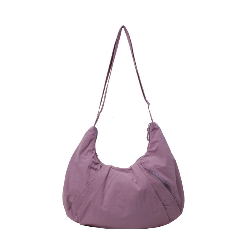 Japanese Pleated Messenger Bag Women's Large-capacity Solid-color Cloth Bag Nylon Cloth Dumpling Bag Student Class Shoulder Bag