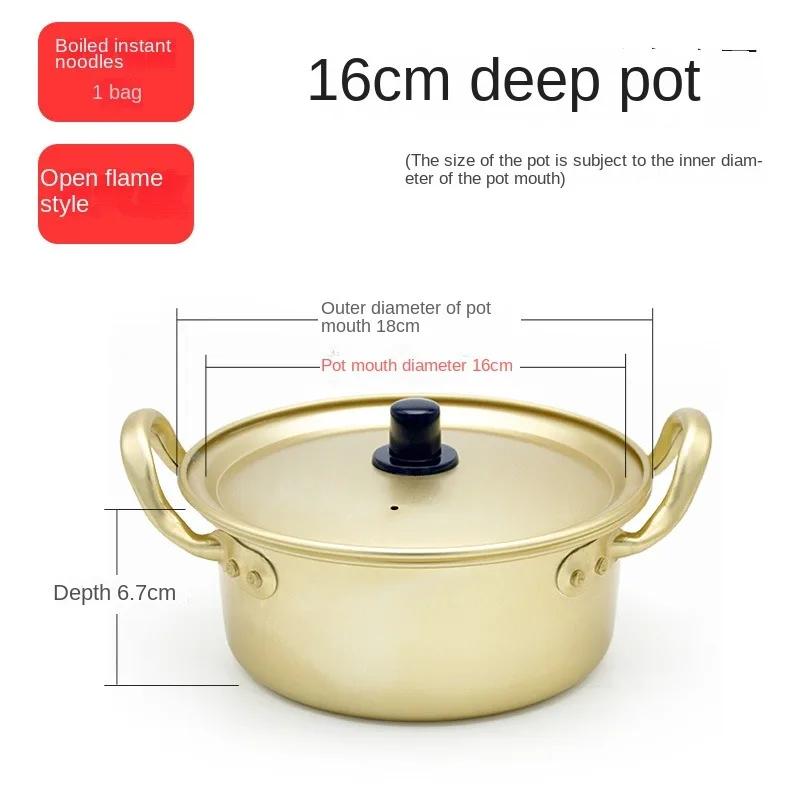 Gold Ramen Noodle Pot Double Ears with Lid Easy To Clean Soup Hot Pot Universal Aluminum Noodle Cooking Pot Induction Cooker Gas