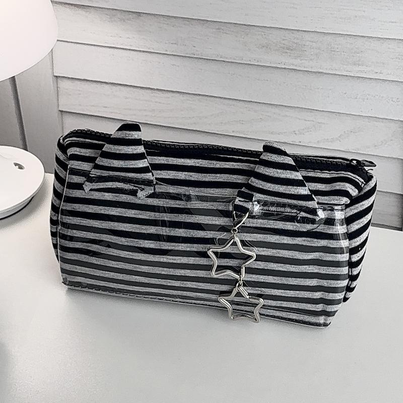 Kawaii Striped Devil Horn Pencil Pouch Waterproof Large Capacity Portable Organizer for Art Students Travel