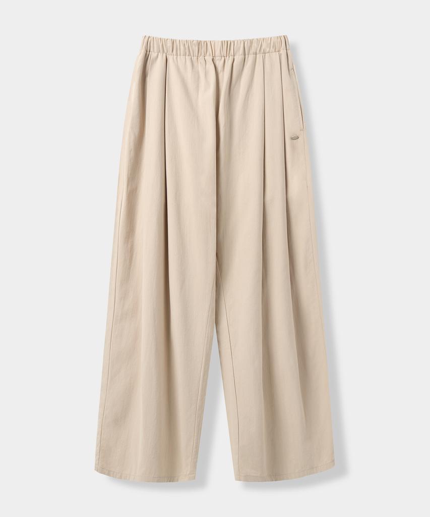 Yujen Double-Pleat Wide Cotton Elastic Waist Pants_Oatmeal