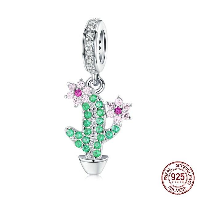 Fit Europe Bracelet Original 925 Sterling Silver Cactus Pineapple Flower Beads S925 Pink CZ Cherry Blossom Charms Diy Jewelry