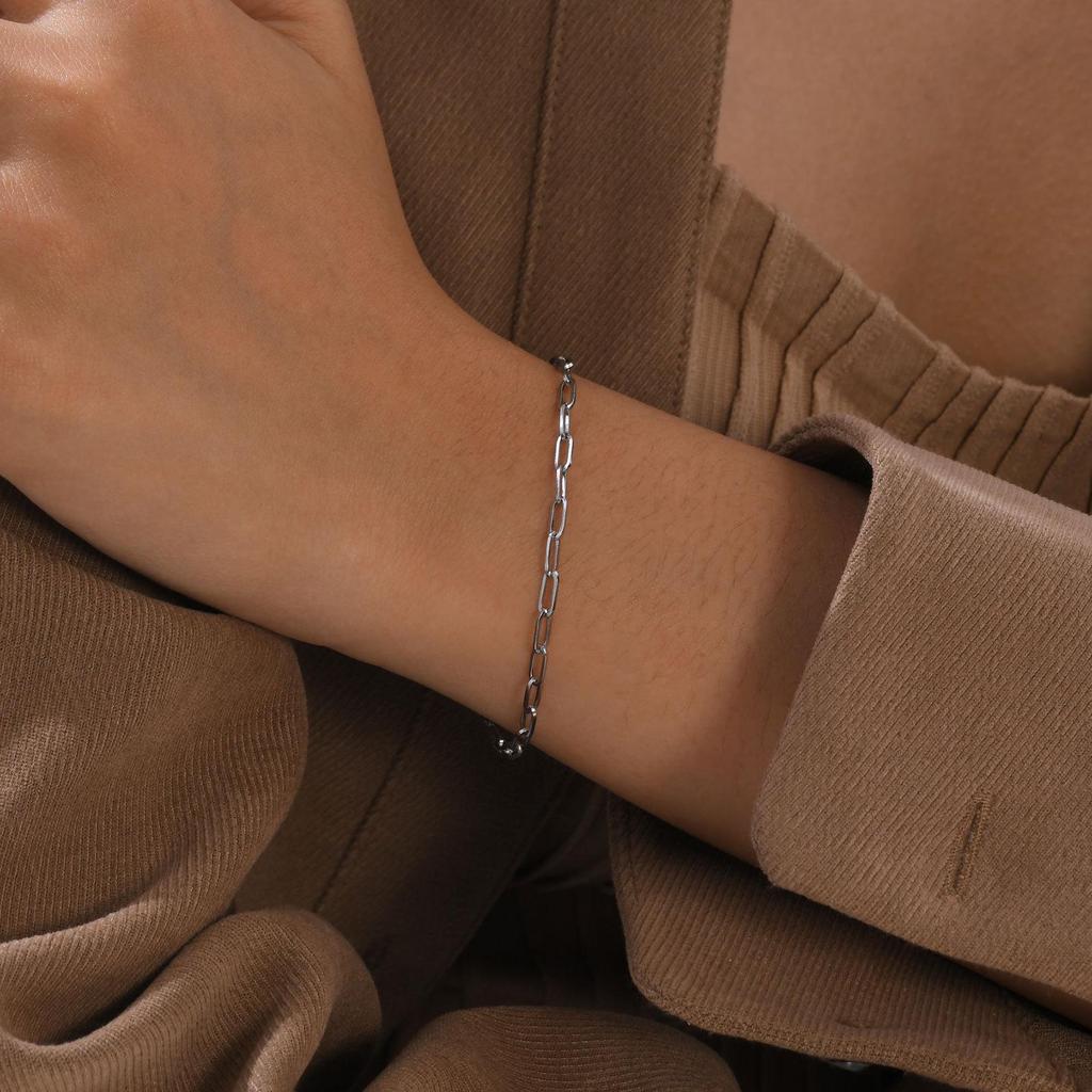 European & American Gold Stainless Steel Paperclip Chain Bracelet for Women