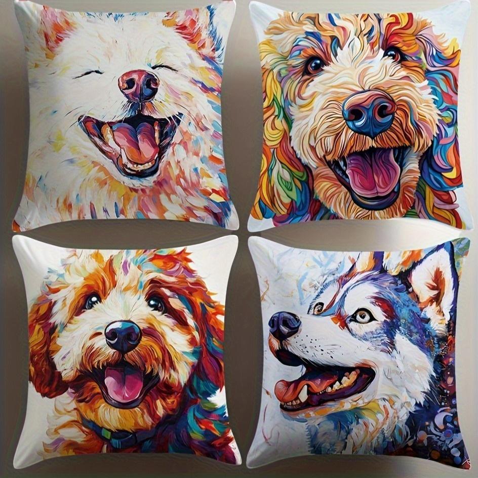 Colorful Pop Art Dog Throw Pillow Covers, Vibrant Oil Painting Dog Print Cushion Cases, Pet Lover Home Decor Bedroom Living Room