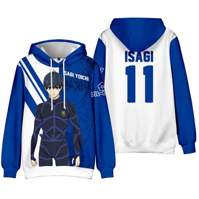 Hanorac cu Imprimeu 3D Isagi Yoichi din Anime Blue Lock, Hanorac cu Imprimeu Față-Verso cu Nume & Număr 11 Pulover cu Glugă Topuri Sport pentru Fani