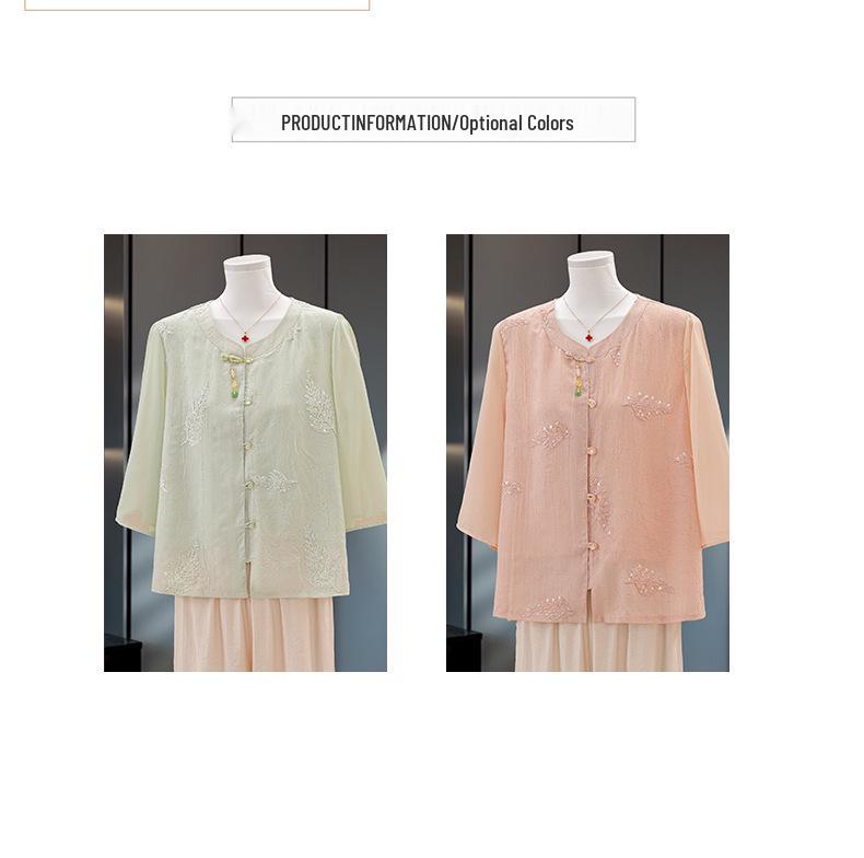 Summer Wear for Middle-Aged and Elderly Mothers: New Chinese Style Embroidered Shirt