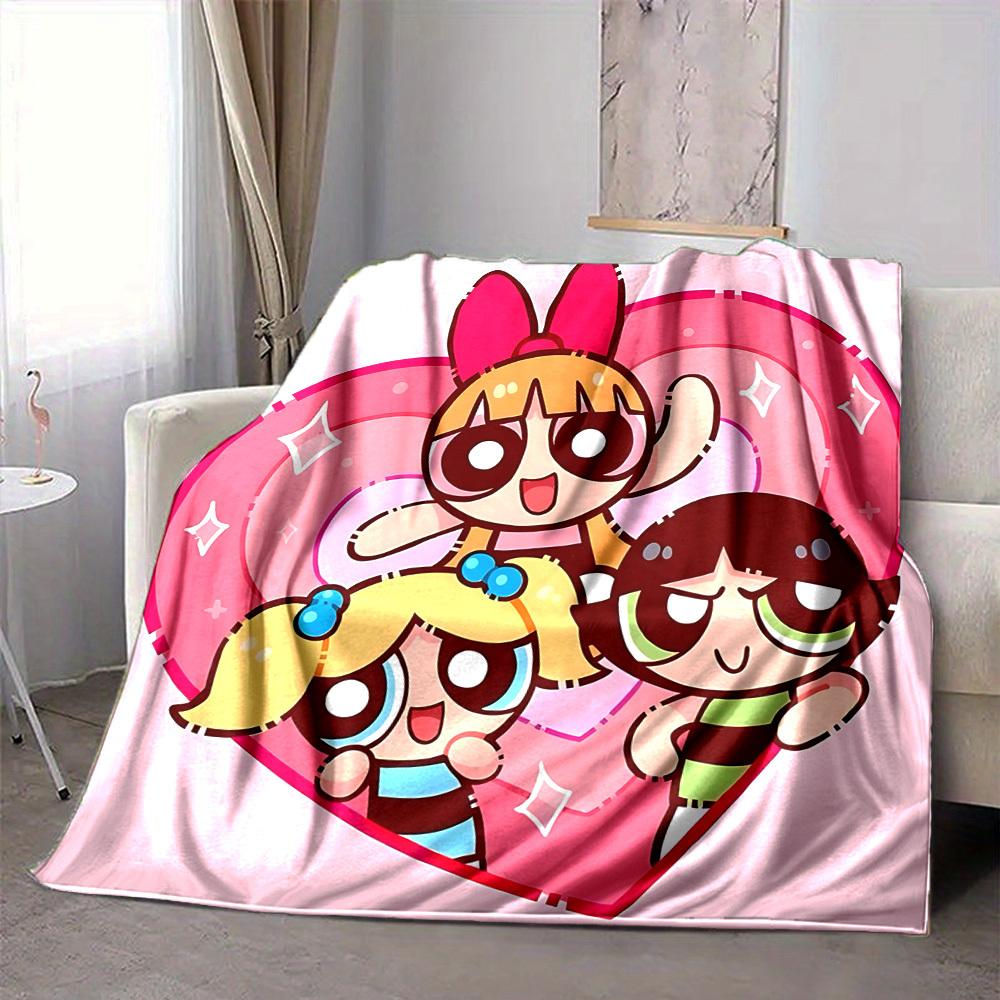 1pc Powerpuff Girls Flannel Throw Blanket Lightweight Soft Warm All Season Blanket for Sofa, Bed, Travel,L1028149