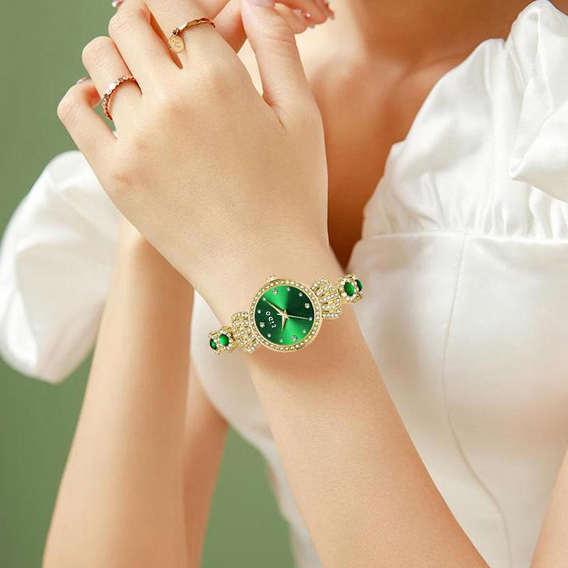 ZIDO Elegant Green Women's Waterproof Rhinestone Wristwatch