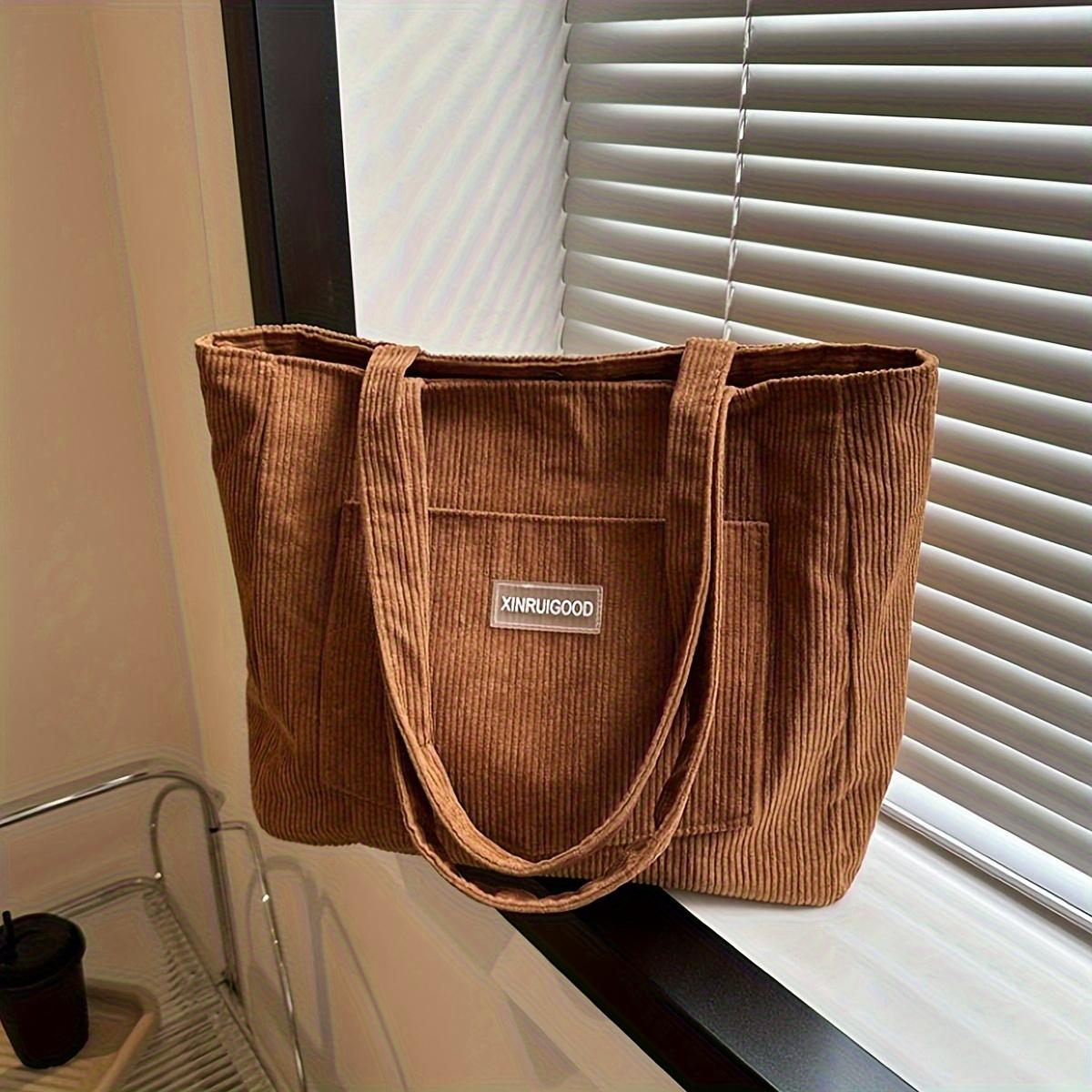 

Corduroy Shoulder Bag for Women, Large Capacity Mori Style Tote Underarm Purse, 1pc коричневий