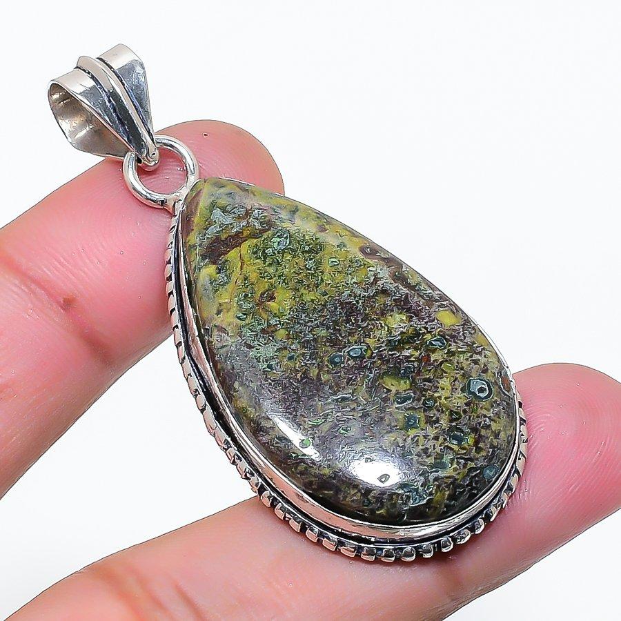 Natural Dragon Blood Gemstone Handmade 925 Sterling Silver Pendant 2.05" AP-15125