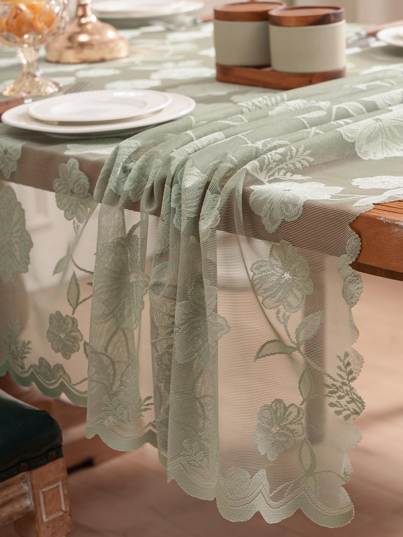 

Modern Minimalist Small Rose Lace-Pressed Flower Luxury High-End Home Dining Tablecloth for Everyday Use 140x100cm зелёный