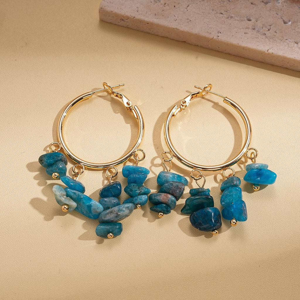 Round Irregular Stone Tassel Silver Needle Earrings Medium Antique Earrings Personalized Earrings