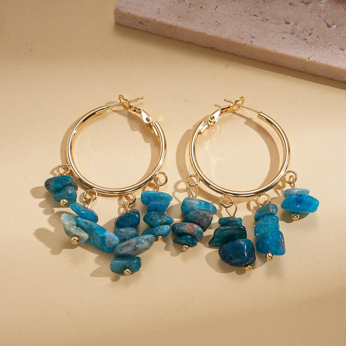 Round Irregular Stone Tassel Silver Needle Earrings Medium Antique Earrings Personalized Earrings