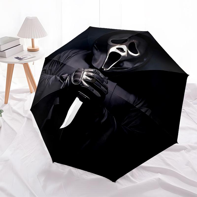 

Scream Ghostface Mask with Automatic Opening Umbrella - Portable 3-Fold Design, 8-Bone Iron Frame Outdoor Umbrella for Fans and Travelers, I