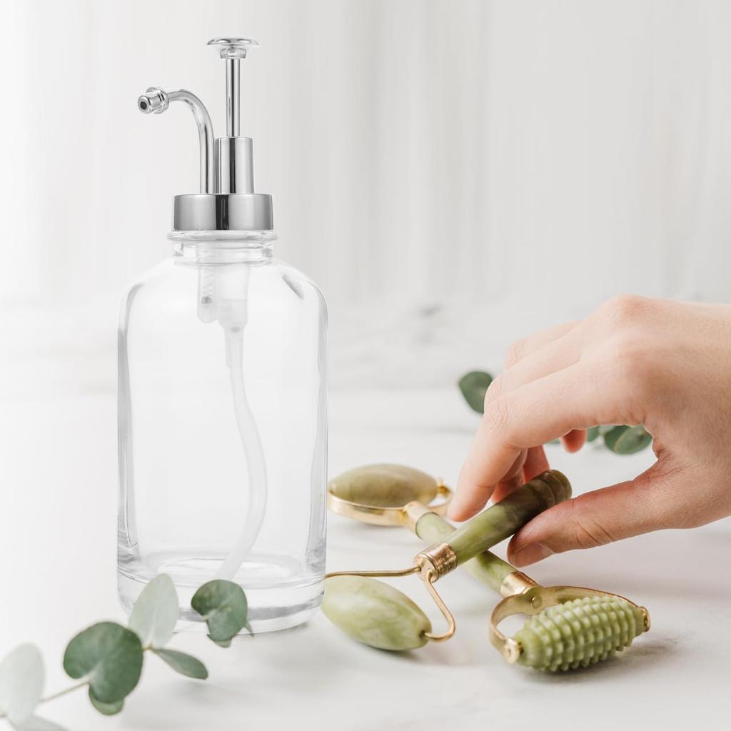 SAFIGLE Glass Syrup Dispenser Pump Bottle Lotion Soap Honey Dispenser Reusable 8.66X3.18In Compact Pump Lid for Kitchen Coffee Bar