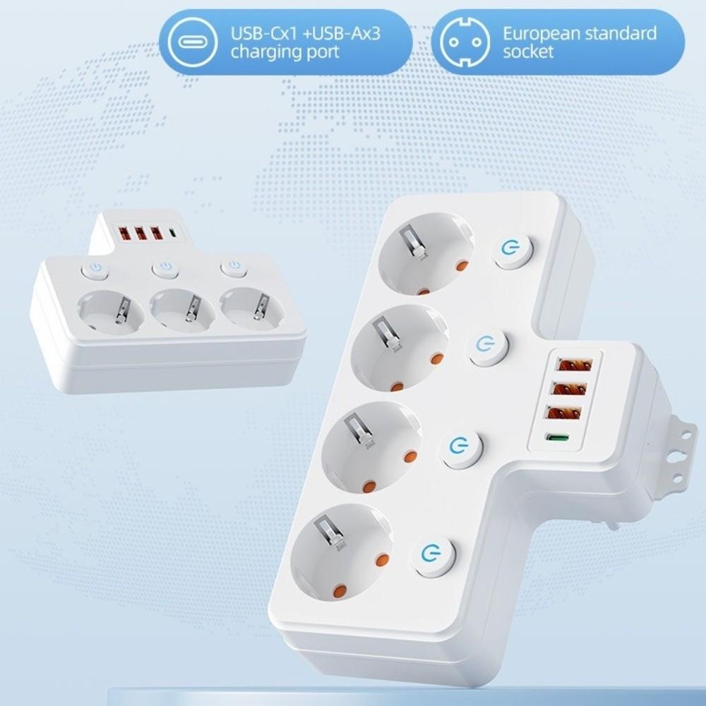 New EU Standard Power Strip Independent Switch Wall Mounted Charging Multiple Ports USB Charger Office Use