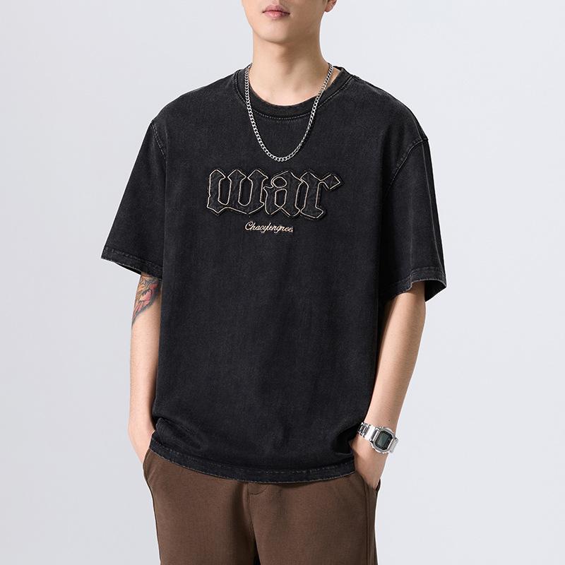 Heavy Short-sleeved T-shirt for Men's New Brand Large-size Clothes Half-sleeved Summer Retro T-shirt